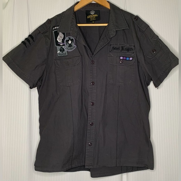 Arsenal - Military Style Button Up Short Sleeve Top With Iron On Patch Detail - Picture 1 of 11